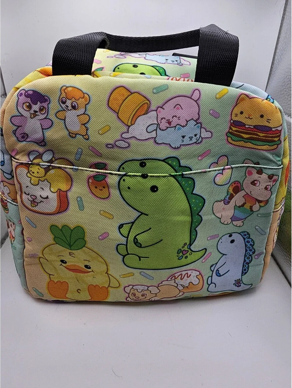 Kawaii Insulated Lunch Tote Bag Dinosaur Unicorn Cat Polyester Zip Top